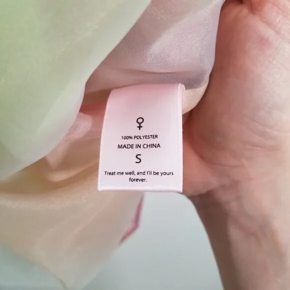 Selkie Rainbow Multicolor Puff Sleeve Mini Dress Square Neck Size S - Picture 9 of 9